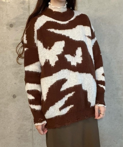 LAC-VERT（ラック・ヴェール）の「バタフライカモフラージュダメージニット（ニット/セーター・レディース・ブラック/ブラウン・FREE）」の15枚目の写真