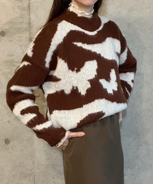LAC-VERT（ラック・ヴェール）の「バタフライカモフラージュダメージニット（ニット/セーター・レディース・ブラック/ブラウン・FREE）」の9枚目の写真
