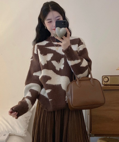 LAC-VERT（ラック・ヴェール）の「バタフライカモフラージュダメージニット（ニット/セーター・レディース・ブラック/ブラウン・FREE）」の12枚目の写真