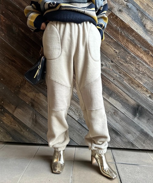 セール】配色ステッチ フリースボア リブ切替スウェットパンツ（その他