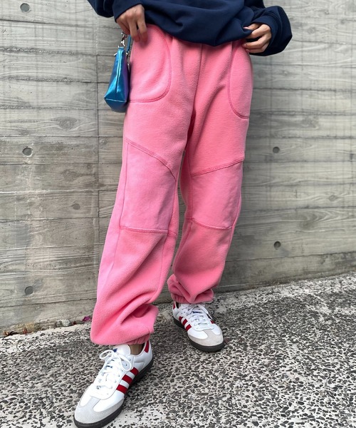 セール】配色ステッチ フリースボア リブ切替スウェットパンツ