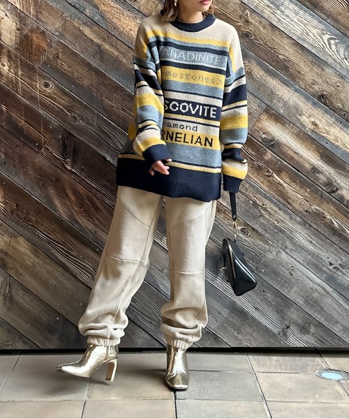 mi via loca(ミヴィアロカ)の「配色ステッチ フリースボア リブ切替スウェットパンツ(スウェットパンツ・レディース・チャコールグレー/ベージュ/ピンク/ブラック・FREE)」の14枚目の写真