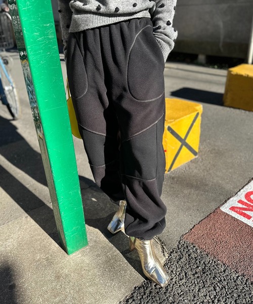 セール】配色ステッチ フリースボア リブ切替スウェットパンツ