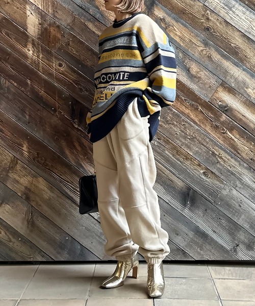 mi via loca(ミヴィアロカ)の「配色ステッチ フリースボア リブ切替スウェットパンツ(スウェットパンツ・レディース・チャコールグレー/ベージュ/ピンク/ブラック・FREE)」の15枚目の写真