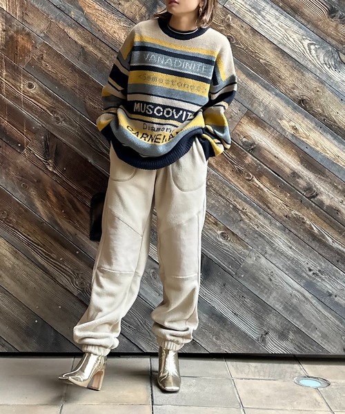 mi via loca（ミヴィアロカ）の「配色ステッチ フリースボア リブ切替