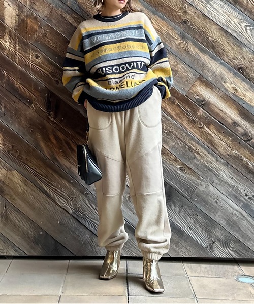 mi via loca(ミヴィアロカ)の「配色ステッチ フリースボア リブ切替スウェットパンツ(スウェットパンツ・レディース・チャコールグレー/ベージュ/ピンク/ブラック・FREE)」の17枚目の写真