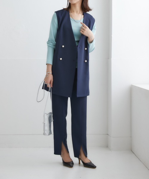 nissen（ニッセン）の「パール調ボタンジレ（ベスト・レディース・ベージュ/ネイビー・LL/L/M/S）」の3枚目の写真