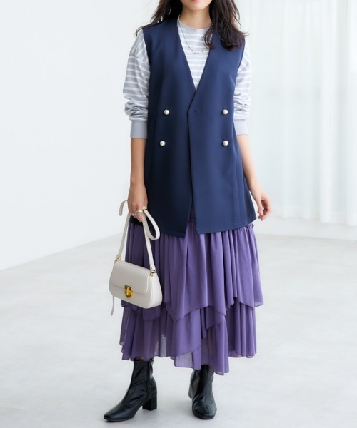 nissen（ニッセン）の「パール調ボタンジレ（ベスト・レディース・ベージュ/ネイビー・LL/L/M/S）」の14枚目の写真