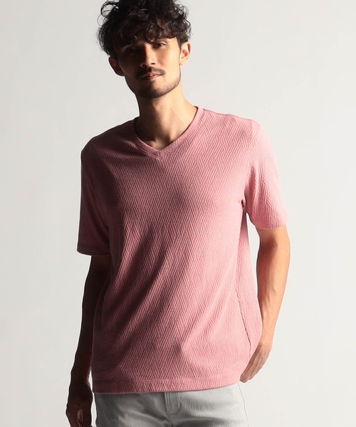 NICOLE CLUB FOR MEN（ニコルクラブフォーメン）の「バスケットリンクスジャガードＶネックプルオーバ（Tシャツ/カットソー・メンズ・シルバーグレー/ピンク系/ミント/ブラック/オフホワイト・MEDIUM/LARGE/X-LARGE）」の5枚目の写真