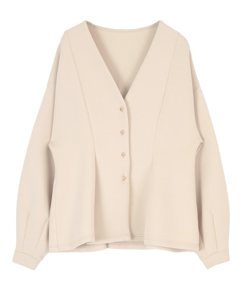 titivate（ティティベイト）の「ペプラムシルエットジャケット（ノーカラージャケット・レディース・ブラック/ライトベージュ/グレー・M/S）」の3枚目の写真