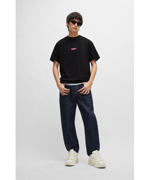 HUGO(ヒューゴ)の「ダブルロゴ コットンジャージー リラックスフィットTシャツ(Tシャツ/カットソー・メンズ・ブラック/ライトブルー・M/XL/XXL/XS/L/S)」の4枚目の写真