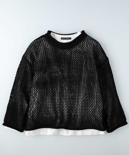 HONEYSUCKLE ROSE(ハニーサックルローズ)の「【HONEYSUCKLE ROSE】透かし編みニットレイヤード(ニット/セーター・レディース・ブラック/ブラック×ホワイト/オフホワイト・M/L)」の14枚目の写真