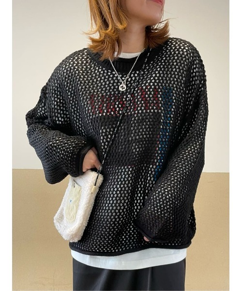 HONEYSUCKLE ROSE(ハニーサックルローズ)の「【HONEYSUCKLE ROSE】透かし編みニットレイヤード(ニット/セーター・レディース・ブラック/ブラック×ホワイト/オフホワイト・M/L)」の10枚目の写真