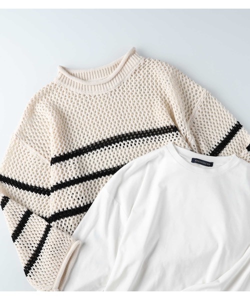 HONEYSUCKLE ROSE(ハニーサックルローズ)の「【HONEYSUCKLE ROSE】透かし編みニットレイヤード(ニット/セーター・レディース・ブラック/ブラック×ホワイト/オフホワイト・M/L)」の22枚目の写真