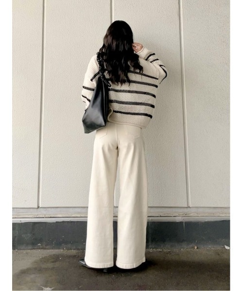 HONEYSUCKLE ROSE(ハニーサックルローズ)の「【HONEYSUCKLE ROSE】透かし編みニットレイヤード(ニット/セーター・レディース・ブラック/ブラック×ホワイト/オフホワイト・M/L)」の6枚目の写真