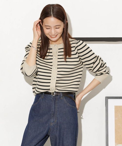 NANO universe(ナノユニバース)の「【追加生産】ライトスポンディッシュパールボタンカーディガン(カーディガン/ボレロ・レディース・ブラック/ホワイト/ダークネイビー/ベージュ/その他1・FREE)」の14枚目の写真