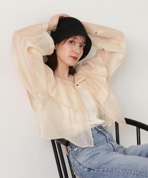 N.(N. Natural Beauty Basic)(エヌエヌナチュラルビューティーベーシック)の「◆ラッフルカラーシアーブラウス(シャツ/ブラウス・レディース・レッド/クリーム/ブラック・MEDIUM)」の21枚目の写真