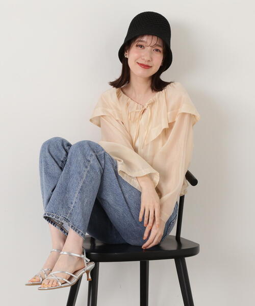 N.(N. Natural Beauty Basic)(エヌエヌナチュラルビューティーベーシック)の「◆ラッフルカラーシアーブラウス(シャツ/ブラウス・レディース・レッド/クリーム/ブラック・MEDIUM)」の19枚目の写真