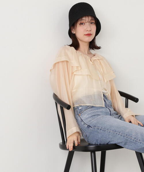 N.(N. Natural Beauty Basic)(エヌエヌナチュラルビューティーベーシック)の「◆ラッフルカラーシアーブラウス(シャツ/ブラウス・レディース・レッド/クリーム/ブラック・MEDIUM)」の14枚目の写真