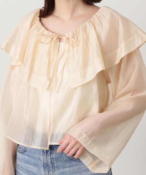 N.(N. Natural Beauty Basic)(エヌエヌナチュラルビューティーベーシック)の「◆ラッフルカラーシアーブラウス(シャツ/ブラウス・レディース・レッド/クリーム/ブラック・MEDIUM)」の10枚目の写真