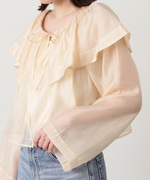 N.(N. Natural Beauty Basic)(エヌエヌナチュラルビューティーベーシック)の「◆ラッフルカラーシアーブラウス(シャツ/ブラウス・レディース・レッド/クリーム/ブラック・MEDIUM)」の9枚目の写真