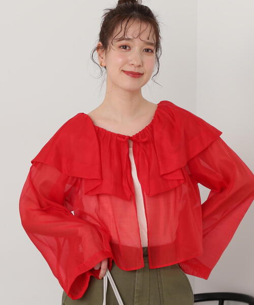 N.(N. Natural Beauty Basic)(エヌエヌナチュラルビューティーベーシック)の「◆ラッフルカラーシアーブラウス(シャツ/ブラウス・レディース・レッド/クリーム/ブラック・MEDIUM)」の7枚目の写真