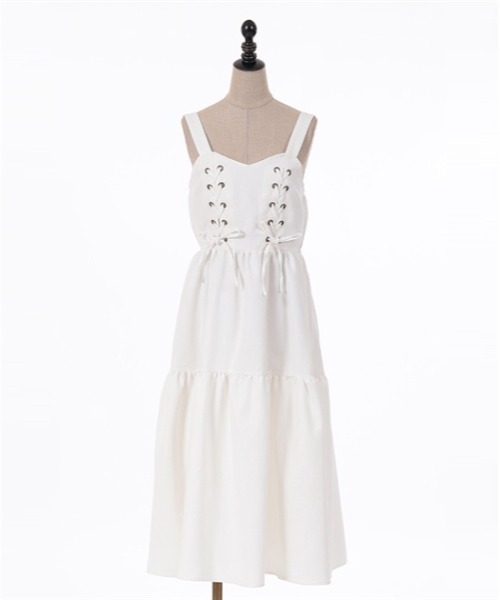 axes femme POETIQUE（アクシーズファムポエティック）の「レースアップティアードワンピース（ワンピース・レディース・ブラック/キナリ/インディゴブルー・MEDIUM）」の2枚目の写真