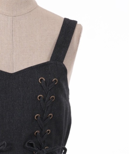 axes femme POETIQUE（アクシーズファムポエティック）の「レースアップティアードワンピース（ワンピース・レディース・ブラック/キナリ/インディゴブルー・MEDIUM）」の4枚目の写真