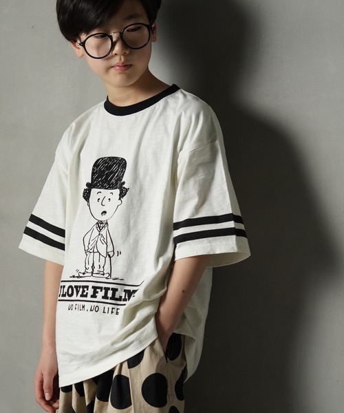 MAKE YOUR DAY（メイクユアデイ）の「I LOVE FILMS半袖リンガーTシャツ■150.160cm（Tシャツ/カットソー・キッズ・グレー/オフホワイト・150/160）」の3枚目の写真