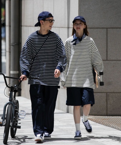 NOWLE(ノウル)の「【NOWLE】ルーズシルエット ボーダー ロンT(Tシャツ/カットソー・メンズ・ホワイト/ネイビー・MEDIUM/LARGE/X-LARGE)」の4枚目の写真