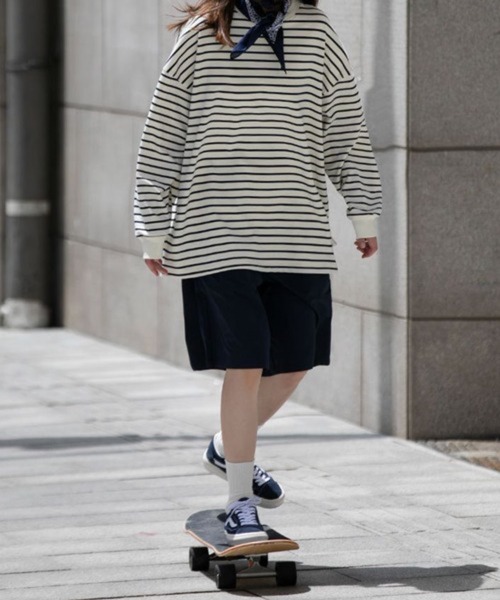 NOWLE(ノウル)の「【NOWLE】ルーズシルエット ボーダー ロンT(Tシャツ/カットソー・メンズ・ホワイト/ネイビー・MEDIUM/LARGE/X-LARGE)」の5枚目の写真