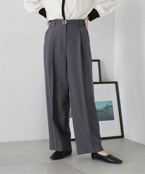 N.（N. Natural Beauty Basic）（エヌエヌナチュラルビューティーベーシック）の「◆【S Size Line】ベルト付きワイドパンツ（スラックス・レディース・グレー/ライトグレー/ベージュ・SMALL/MEDIUM）」の2枚目の写真