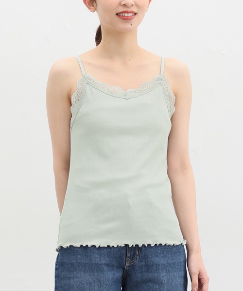 Honeys（ハニーズ）の「【ＵＶカット/吸水速乾】レースキャミソール（キャミソール・レディース・ネイビー/イエロー/ミント/ベージュ/ピンク/ライトグレー/ブラック/オフホワイト/モカ・S/M/L/LL）」の6枚目の写真