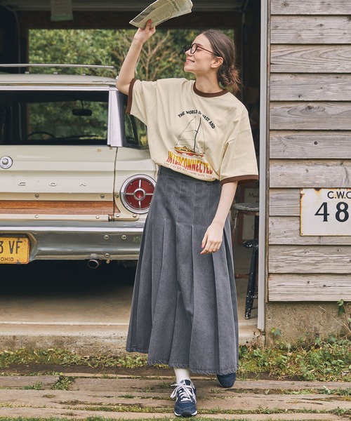 MONO-MART LADY'S（モノマートレディース）の「リンガー サマーバケーショングラフィックプリント半袖Tシャツ（Tシャツ/カットソー・レディース・ネイビー系2/チャコールグレー/ワイン/ブラウン/ネイビー系1/グレー系1/ネイビー・FREE）」の10枚目の写真