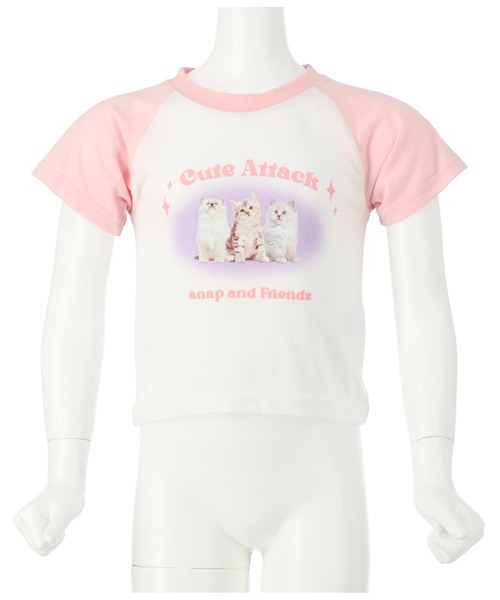 ANAP kids(アナップキッズ)の「ねこフォトプリントラグランTシャツ(Tシャツ/カットソー・キッズ・ラベンダー/ライトピンク・110cm/120cm/130cm)」の11枚目の写真
