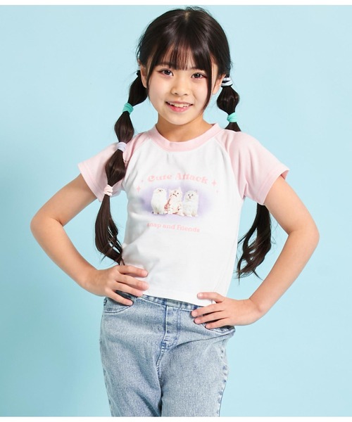 ANAP kids(アナップキッズ)の「ねこフォトプリントラグランTシャツ(Tシャツ/カットソー・キッズ・ラベンダー/ライトピンク・110cm/120cm/130cm)」の4枚目の写真