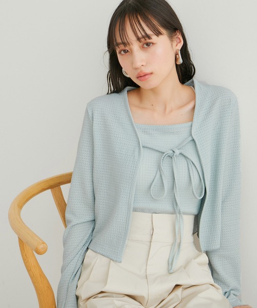 VIS（ビス）の「リボン使いアンサンブル（アンサンブル・レディース・オフホワイト/サックスブルー/ピンク/クリーム・FREE）」の9枚目の写真