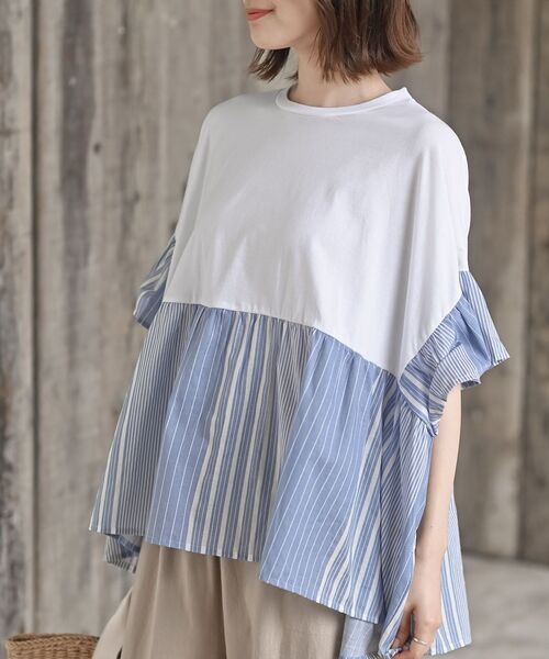 rps（アールピーエス）の「布帛×カット切替フレアー袖プルオーバー（その他トップス・レディース・イエロー/ブラック/オフホワイト/ブルー/ホワイト系その他2・フリー）」の2枚目の写真