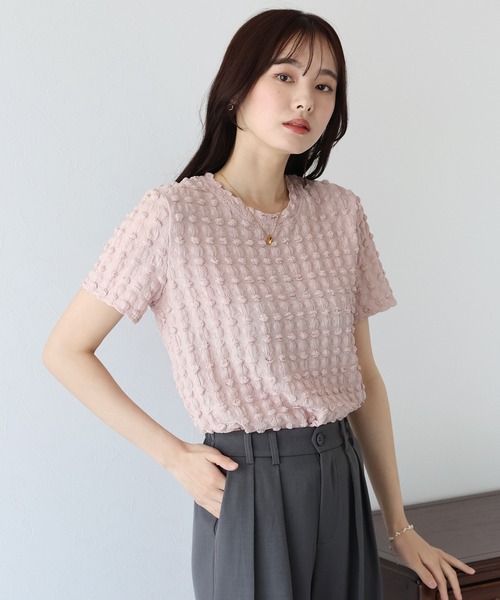 BLUEEAST（ブルーイースト）の「ポコポコジャカードTシャツ（Tシャツ/カットソー・レディース・ピンク/ブラック/イエロー/ベージュ/ミント/ホワイト・MEDIUM）」の6枚目の写真