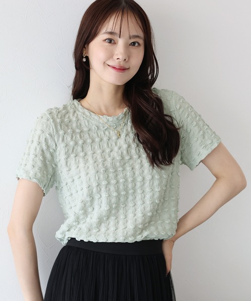 BLUEEAST（ブルーイースト）の「ポコポコジャカードTシャツ（Tシャツ/カットソー・レディース・ピンク/ブラック/イエロー/ベージュ/ミント/ホワイト・MEDIUM）」の4枚目の写真