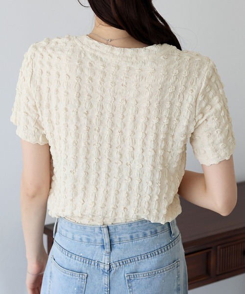 BLUEEAST（ブルーイースト）の「ポコポコジャカードTシャツ（Tシャツ/カットソー・レディース・ピンク/ブラック/イエロー/ベージュ/ミント/ホワイト・MEDIUM）」の16枚目の写真