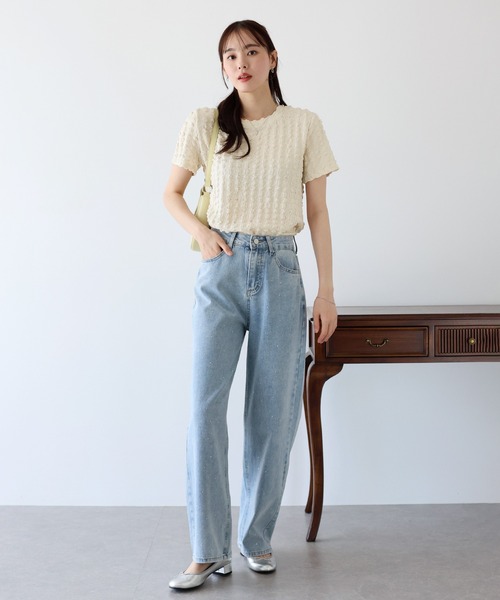 BLUEEAST（ブルーイースト）の「ポコポコジャカードTシャツ（Tシャツ/カットソー・レディース・ピンク/ブラック/イエロー/ベージュ/ミント/ホワイト・MEDIUM）」の17枚目の写真