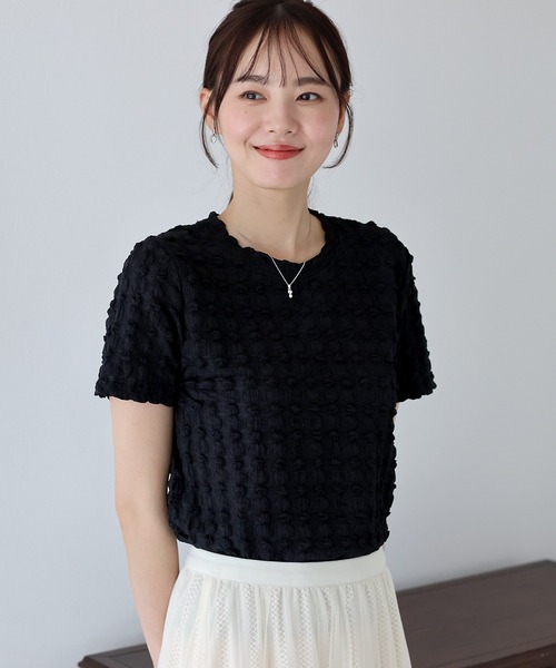 BLUEEAST（ブルーイースト）の「ポコポコジャカードTシャツ（Tシャツ/カットソー・レディース・ピンク/ブラック/イエロー/ベージュ/ミント/ホワイト・MEDIUM）」の7枚目の写真