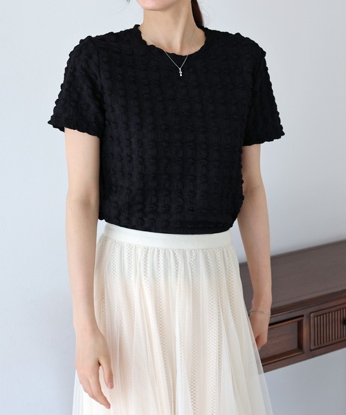 BLUEEAST（ブルーイースト）の「ポコポコジャカードTシャツ（Tシャツ/カットソー・レディース・ピンク/ブラック/イエロー/ベージュ/ミント/ホワイト・MEDIUM）」の8枚目の写真