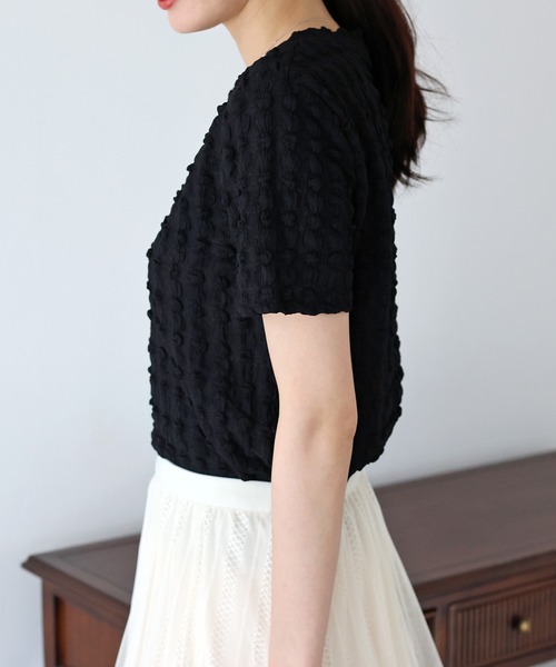 BLUEEAST（ブルーイースト）の「ポコポコジャカードTシャツ（Tシャツ/カットソー・レディース・ピンク/ブラック/イエロー/ベージュ/ミント/ホワイト・MEDIUM）」の10枚目の写真