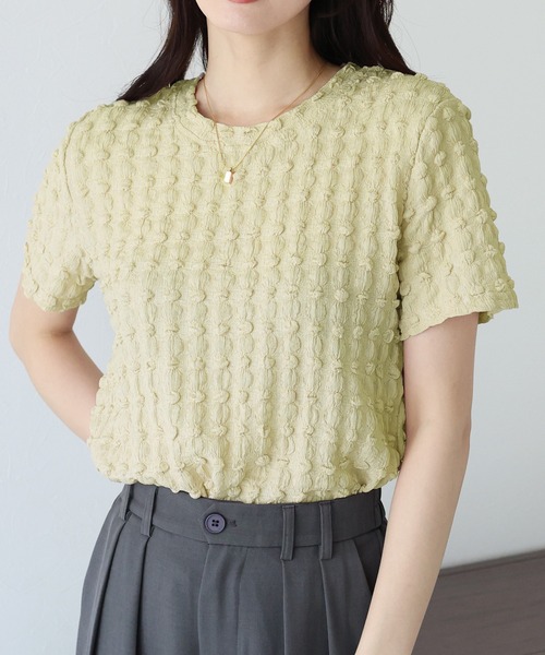 BLUEEAST（ブルーイースト）の「ポコポコジャカードTシャツ（Tシャツ/カットソー・レディース・ピンク/ブラック/イエロー/ベージュ/ミント/ホワイト・MEDIUM）」の18枚目の写真