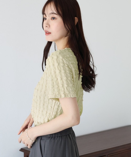 BLUEEAST（ブルーイースト）の「ポコポコジャカードTシャツ（Tシャツ/カットソー・レディース・ピンク/ブラック/イエロー/ベージュ/ミント/ホワイト・MEDIUM）」の19枚目の写真