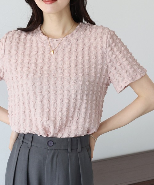 BLUEEAST（ブルーイースト）の「ポコポコジャカードTシャツ（Tシャツ/カットソー・レディース・ピンク/ブラック/イエロー/ベージュ/ミント/ホワイト・MEDIUM）」の21枚目の写真