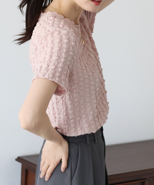 BLUEEAST（ブルーイースト）の「ポコポコジャカードTシャツ（Tシャツ/カットソー・レディース・ピンク/ブラック/イエロー/ベージュ/ミント/ホワイト・MEDIUM）」の22枚目の写真