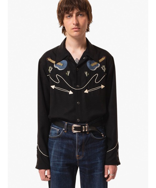 NUDIE JEANS ヌーディージーンズ ウエスタンシャツブラックデニム NUDIE JEANS ヌーディージーンズ ウエスタンシャツブラックデニム